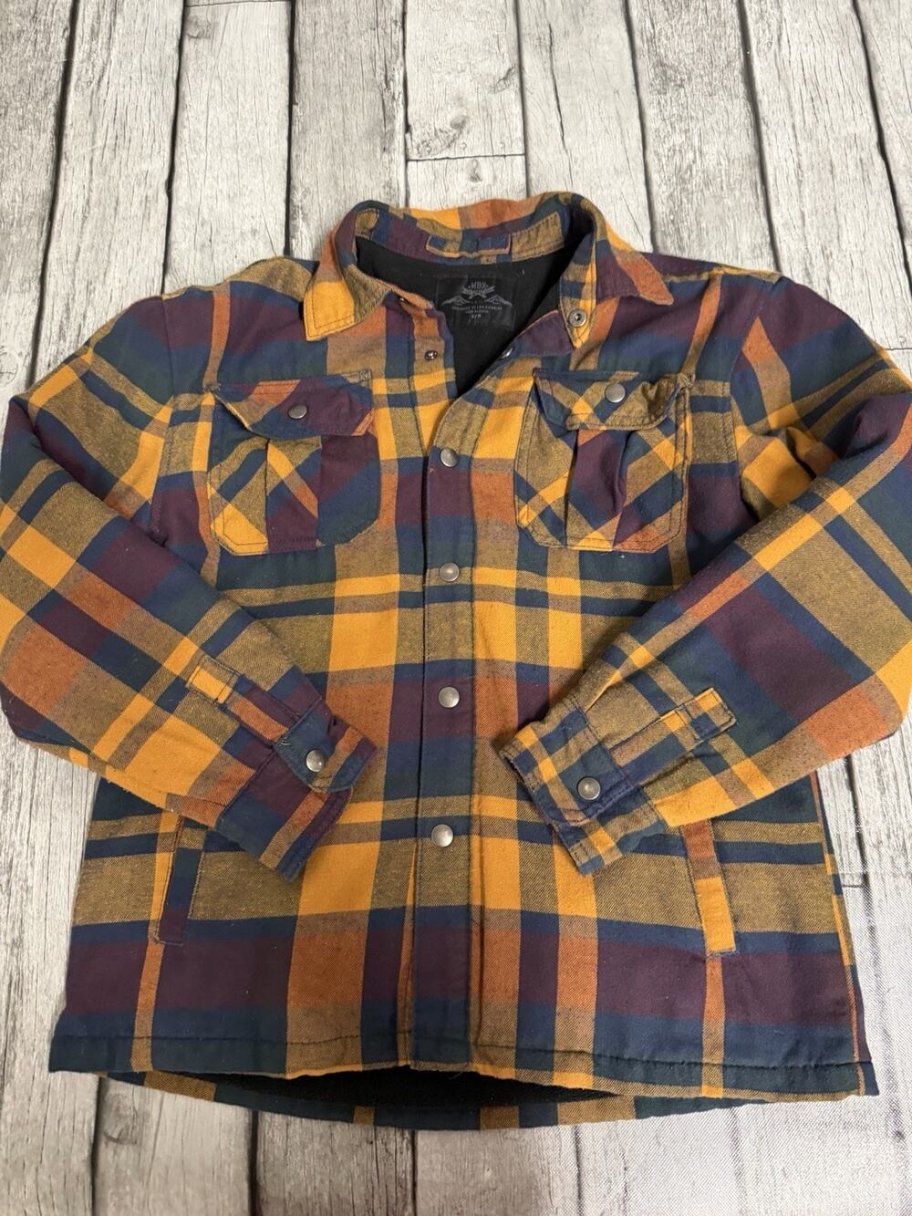 Men’s MBX Flannel Fleece Lined Shacket Jacket Sz Small Yellow Navy Maroon